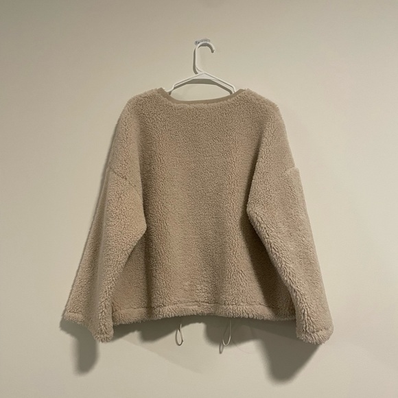 OAK + FORT Sherpa Drawstring Sweatshirt in Cream - Picture 2 of 4
